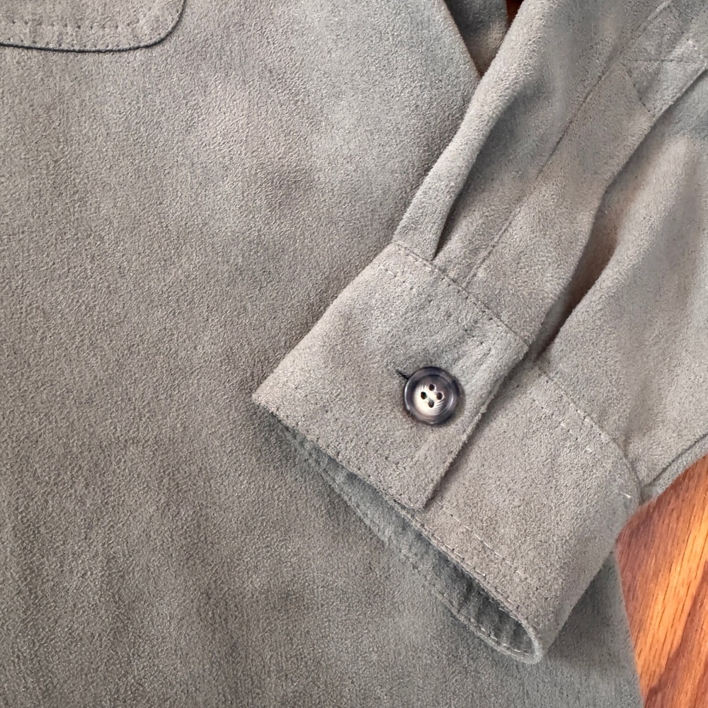 Talbots Womens Olive Green Faux Suede Button Down Shirt L Long Sleeve Pocket - Picture 4 of 6